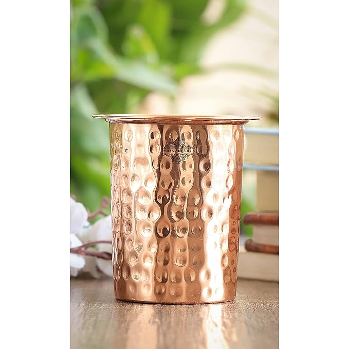 Indian Art Villa Indianartvilla Hammered Copper Glass Tumbler With Lid (Pack of 2)