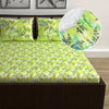 Divine Casa 144 TC 100% Cotton Floral Green Cotton Lightweight Elastic Fitted Double Bedsheets Colour Lime Punch