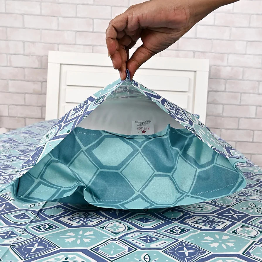 Divine Casa 144 TC 100% Pure Cotton Single Size Bedsheet with 1 Pillow Cover Geo Nordic Hexa Colour Ice Aqua Blue