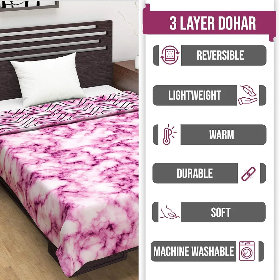 Divine Casa 120 GSM Microfiber Single Dohar Soft & Lightweight Throw Blanket Marble Pattern Colour Pink Marble