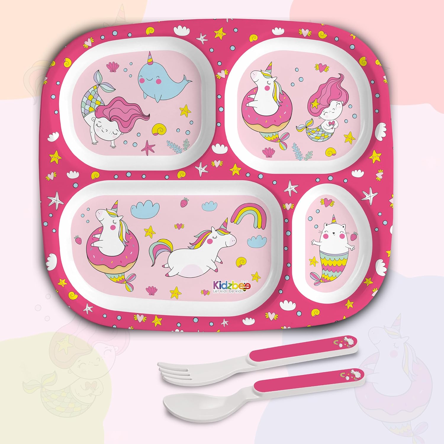 Cello Kidzbee Quadmeal Pink Parade Melamine Meal Set for Kids | Set Of 3