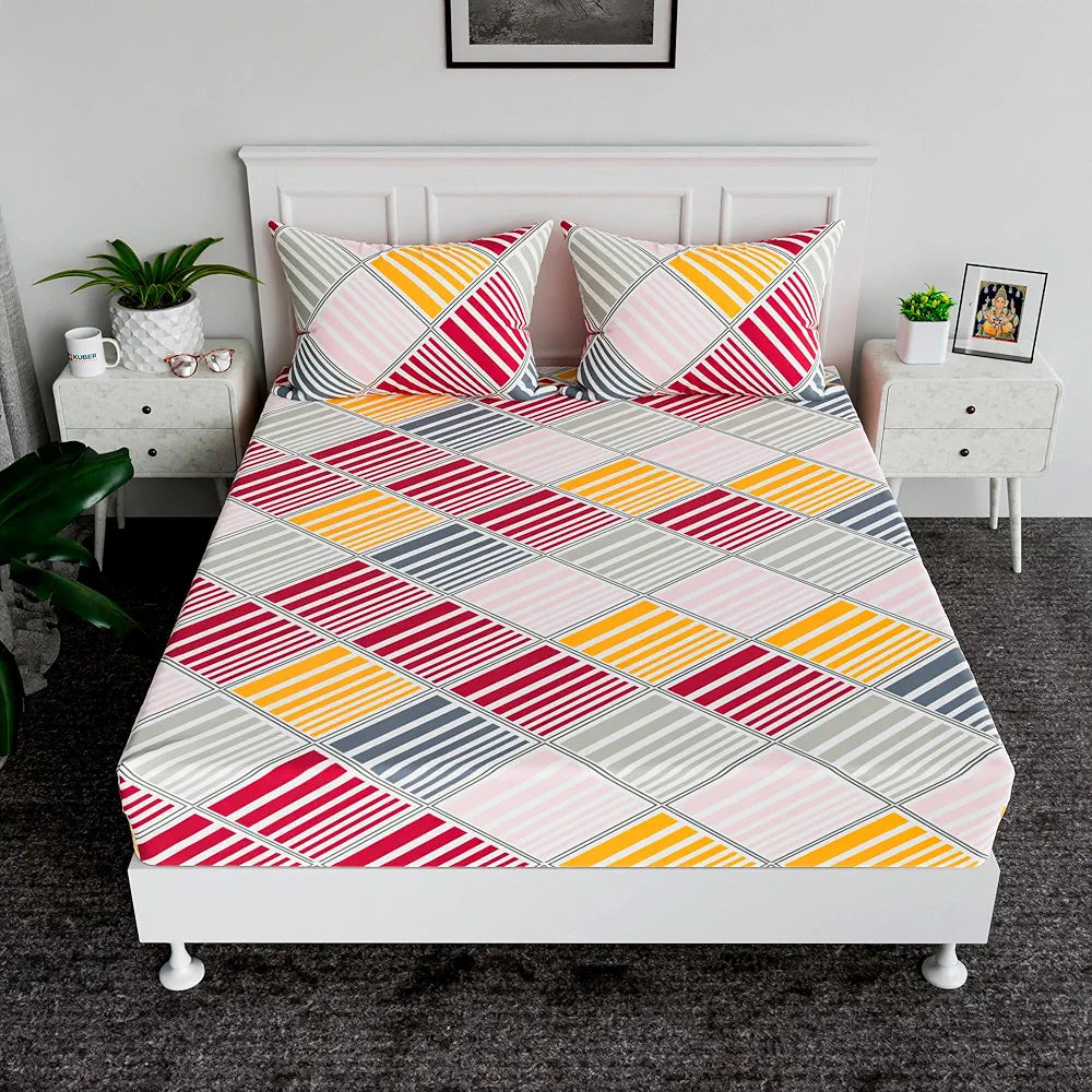 Kuber Industries Double Bedsheet with 2 Pillow Covers Cotton Double Bed Sheet Set New Zig Zag Bedsheet White