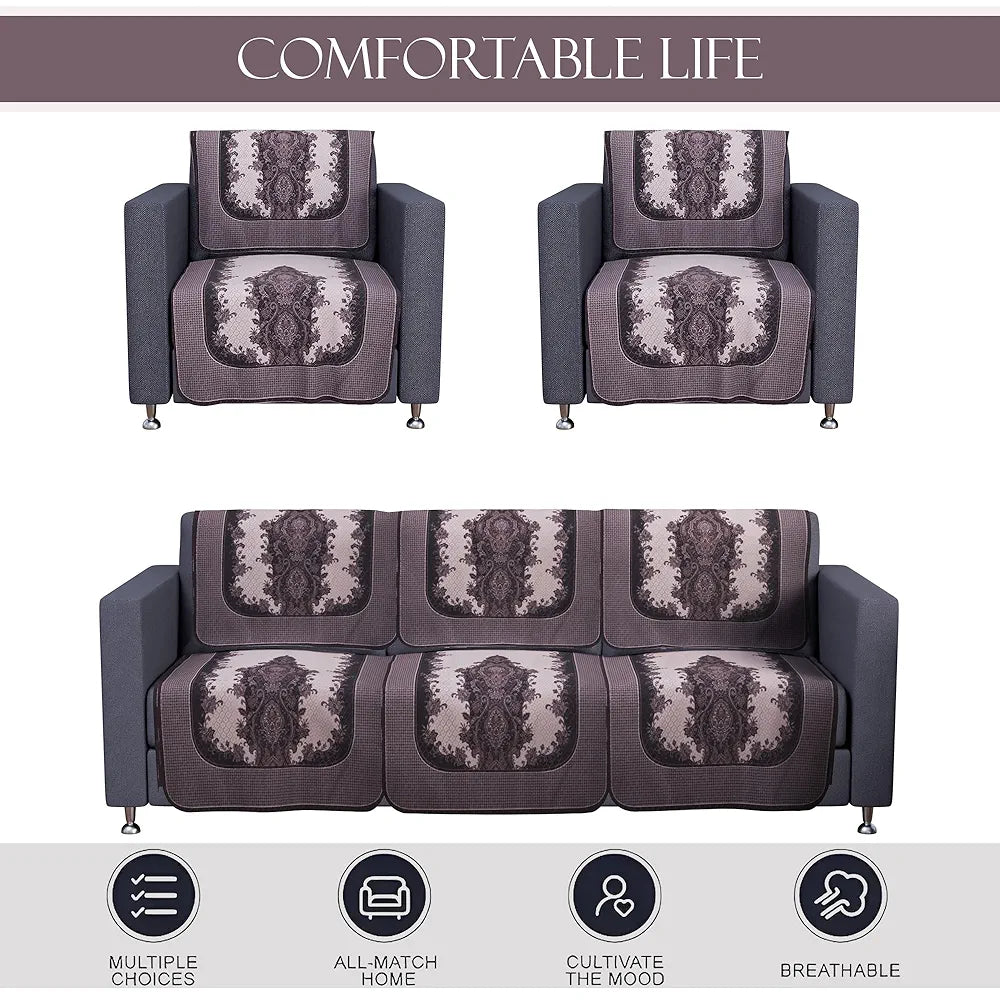 Kuber Industries 5 Seater Sofa Set Cover Net Design Sofa Slipcover Cream & Black