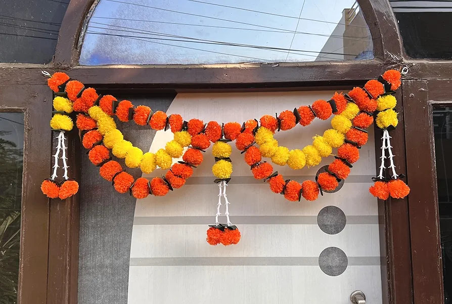 Artificial Marigold Bandhanwar with Fold Patta & Tuberose Strings 40 Inch Yellow Mango Flower Toran Fold Leaf Marigold Bandanwar