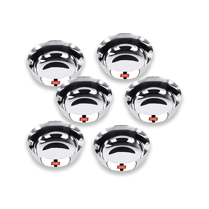 Sumeet Stainless Steel Solid Bowl Set of  6 Pc 0.350 ml Each Silver