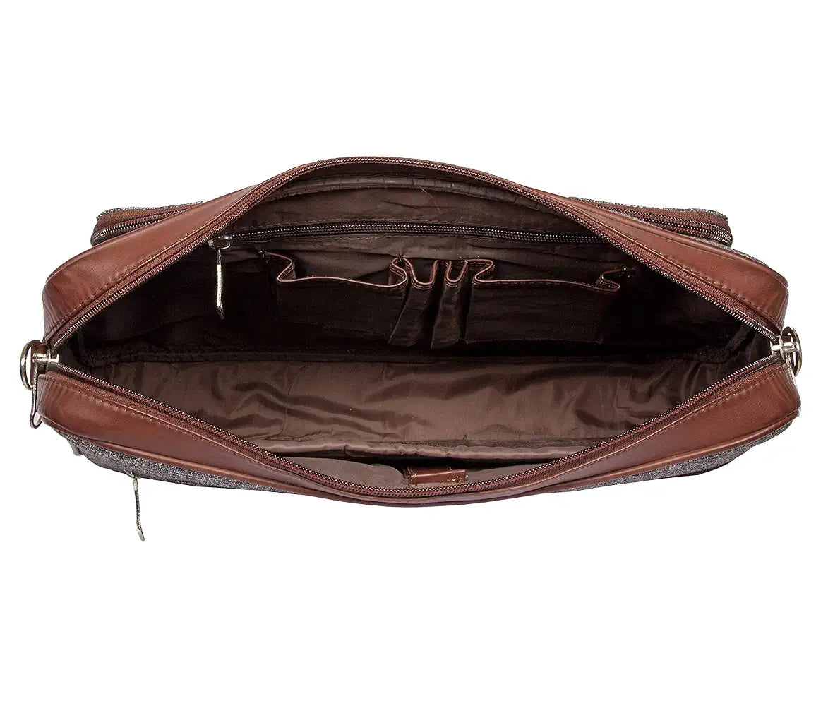 Zouk Laptop Bag for Women Ideal Jute & Vegan Leather Office Bags for Ladies
