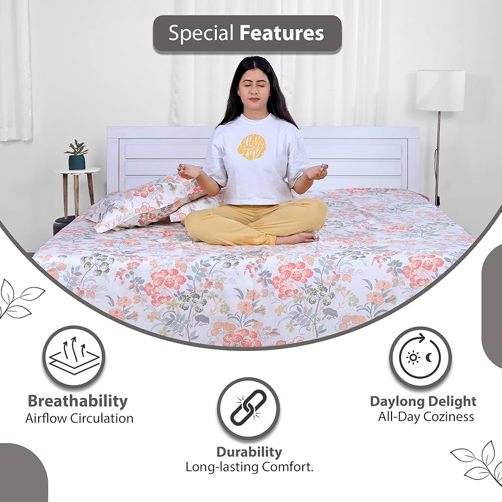 Divine Casa 144 TC 100% Cotton Bedsheet for Single Bed with 1 Pillow Cover Colour Coral Pink