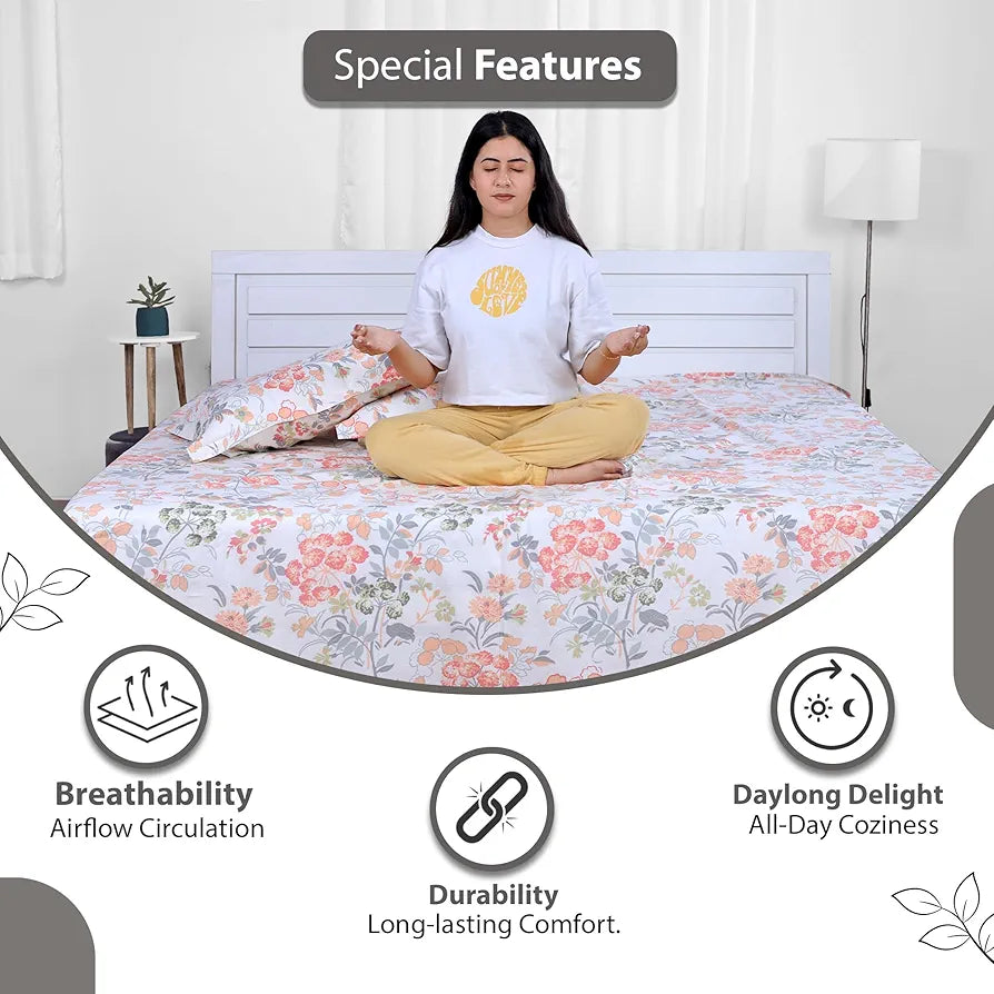 Divine Casa 144 TC 100% Cotton Bedsheet for Double Bed with 2 Pillow Cover Colour Coral Pink