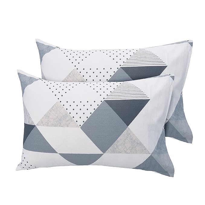 Huesland by Ahmedabad Cotton 186 TC King Size Bedsheet Cotton with 2 Pillow Covers | Grey & White