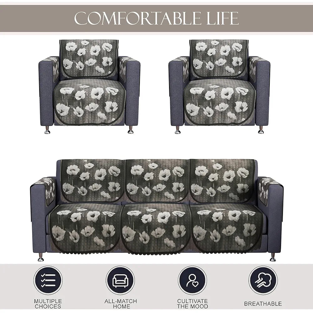 Kuber Industries Set of 16 Anti-Skid Sofa Cover 5-Seater with Arm Cover Lotus Print Green