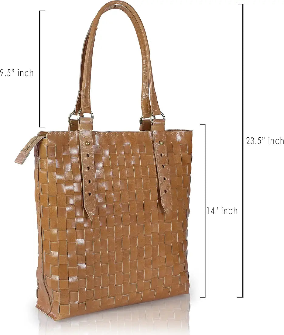 Goatter Genuine Leather Handmade Women's Tote Bag,Tan Color