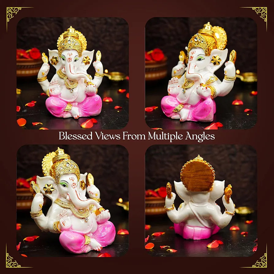 Ekhasa Handpainted Ganesha Idol Marble Dust Ganesh Murti  Jewellery Embellished