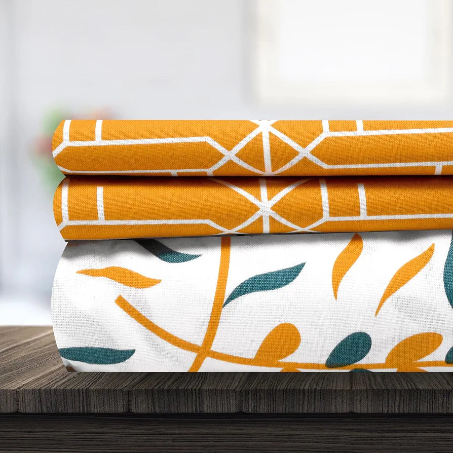 Divine Casa 144 TC Cotton Bedsheet for Double Bed with 2 Pillow Cover Colour Teal Mustard