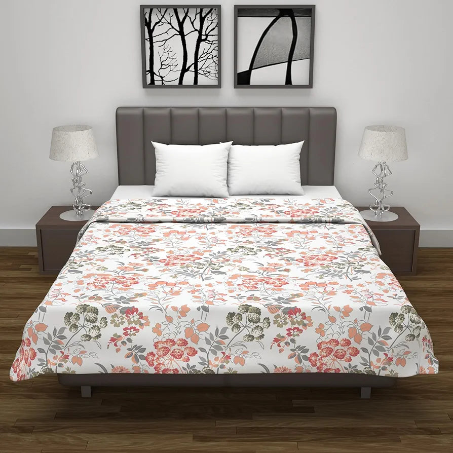 Divine Casa Floret 100% Cotton Double Dohar 120 GSM Soft & Lightweight Throw Blanket Colour Floral Blush