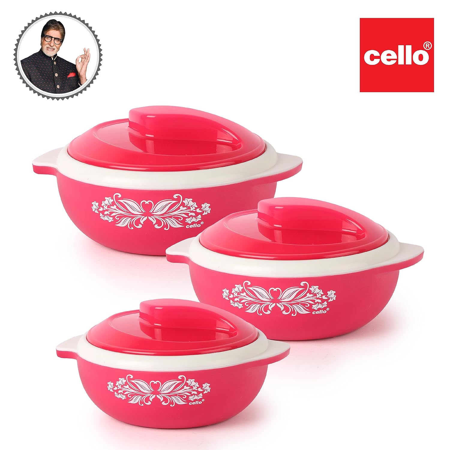 Cello Hot Serve Insulated Inner Steel Casserole Set of 3 | Hot Box for Kitchen