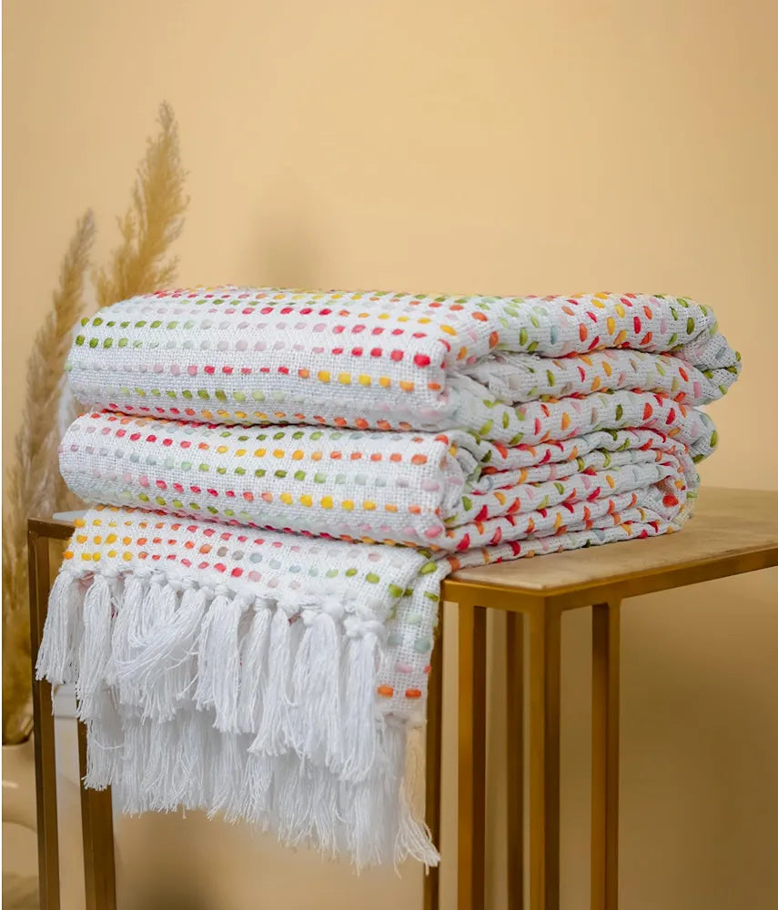 Sajavat Home Hand Knitted Pure Cotton 3 Seater Sofa Throw Colour Parchment MultI