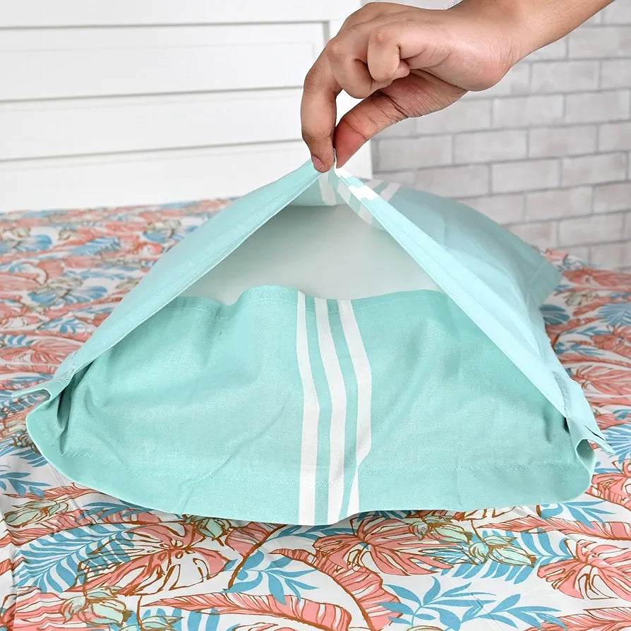 Divine Casa 144 TC 100% Pure Cotton Double Bed Bedsheet with 2 Pillow Covers Tropical Floral Colour Aqua Red