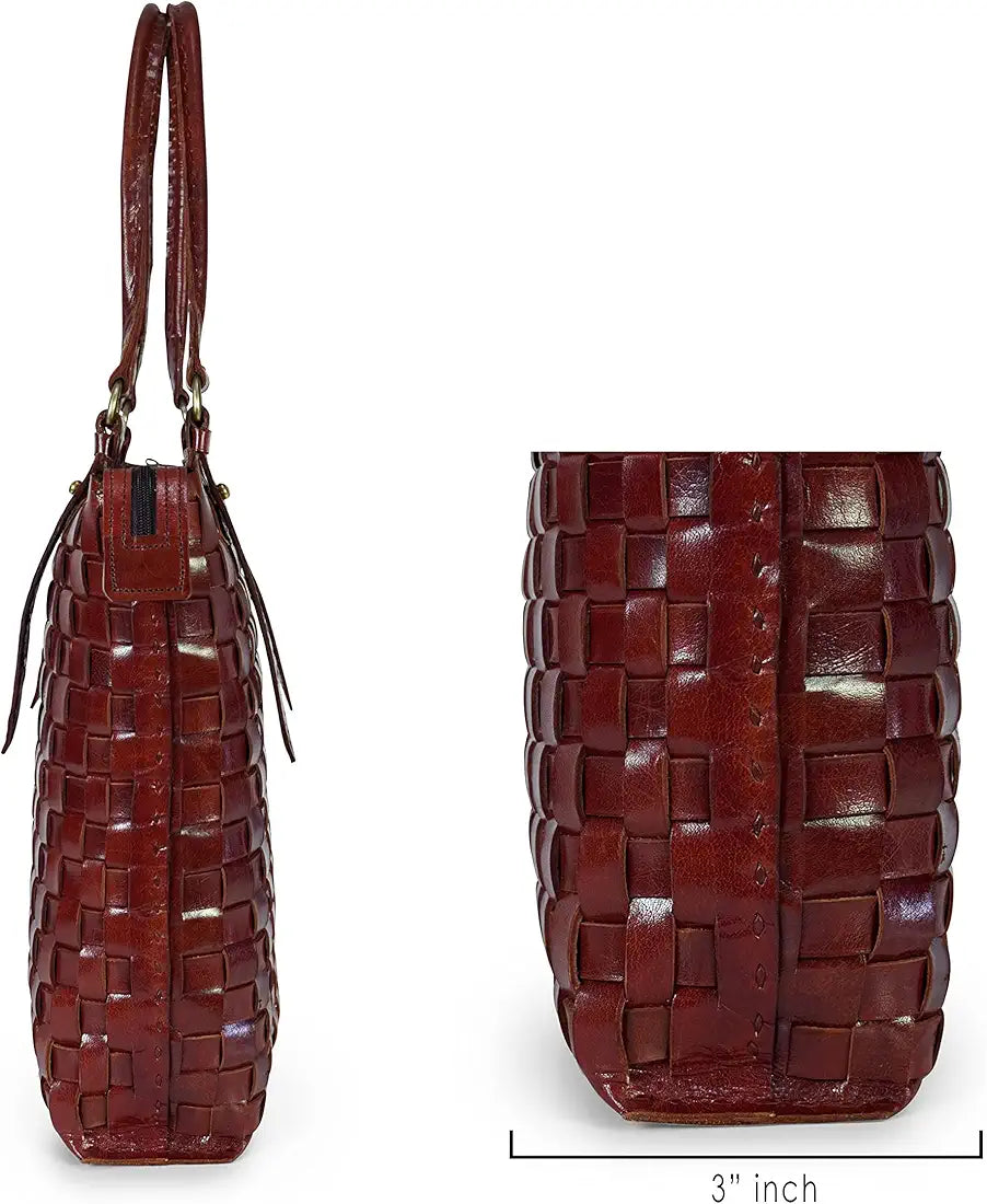 Goatter Genuine Leather Handmade Women's Tote Bag,Red Color