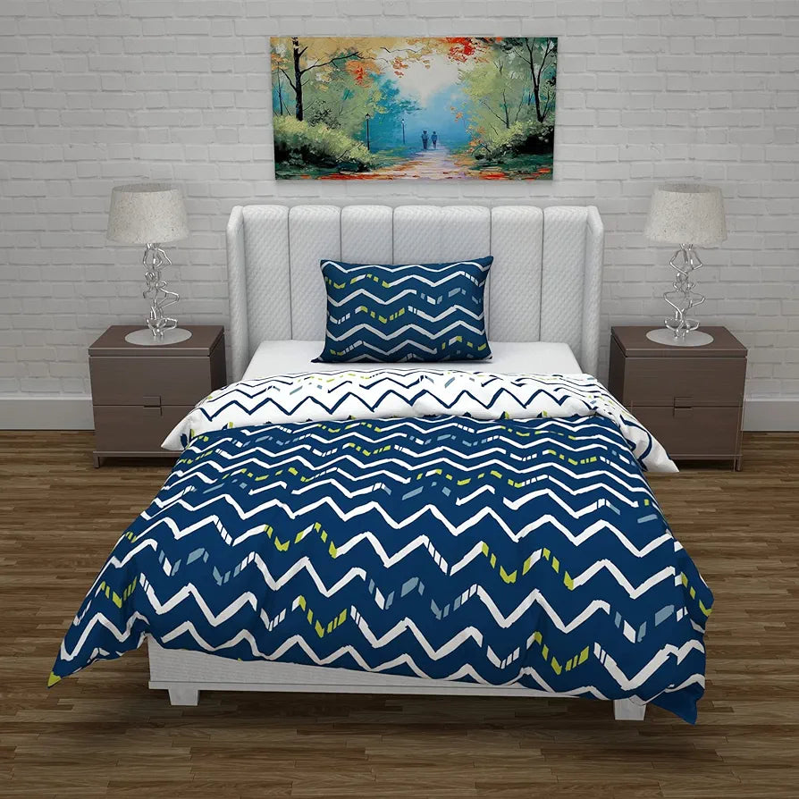 Divine Casa Microfiber Reversible Single Bed AC Duvet Cover with 1 Pillow Cover Soft & Comfortable for Quilt/Comforter/Blanket Colour Dark Blue & White