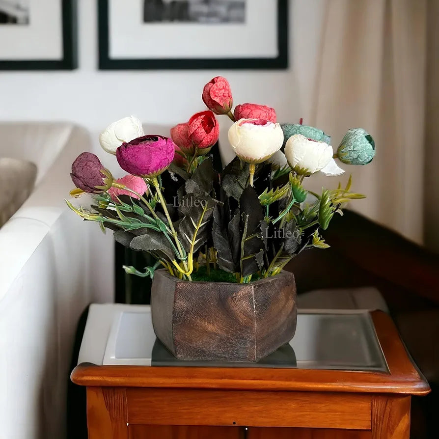 Wooden Pot with Multi-Design Dry Artificial Flowers Multi B