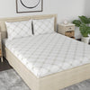 Huesland by Ahmedabad Cotton 186 TC King Size Bedsheet Cotton with 2 Pillow Covers | White (Brandon Beige Pattern)