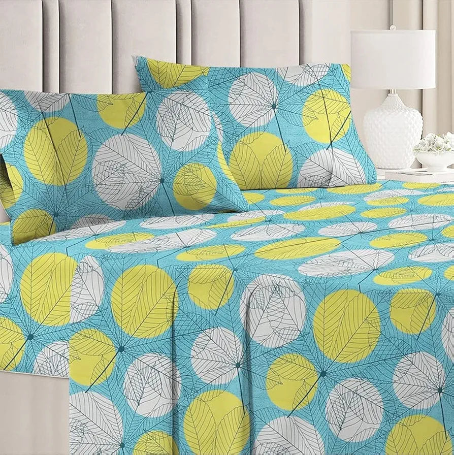 BSB Home Premium Double Bedsheet with 2 Pillow Covers 160 TC Supersoft Microfiber 3 Pcs Set Green and Yellow