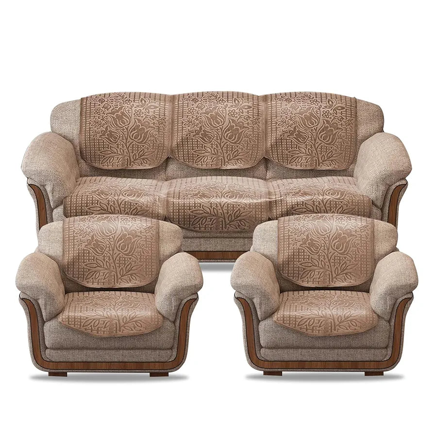 Cloth Fusion Italian Velvet Sofa Cover 5 Seater Set Perfect Floral Embossed Sofa Cover 3 Seater and 2 Seater for Living Room Skin Colour