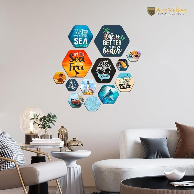 Artvibes Designer Wooden Wall Hanging Decoration for Home | Quotes Decor Item | Pack of 13 Pieces