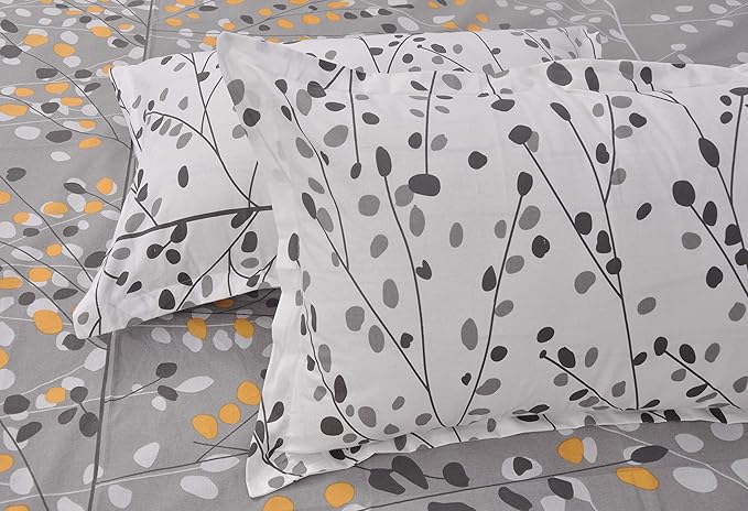 Huesland by Ahmedabad Cotton 144 TC Cotton King Bedsheet with 2 Pillow Covers - Grey and White