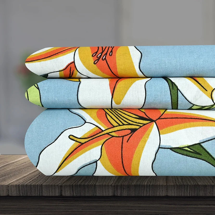 Divine Casa 100% Cotton Bedsheet for Single Bed 144 TC Bedsheet Single Size Bed Cotton with 1 Pillow Cover Colour Soft Sky Blue