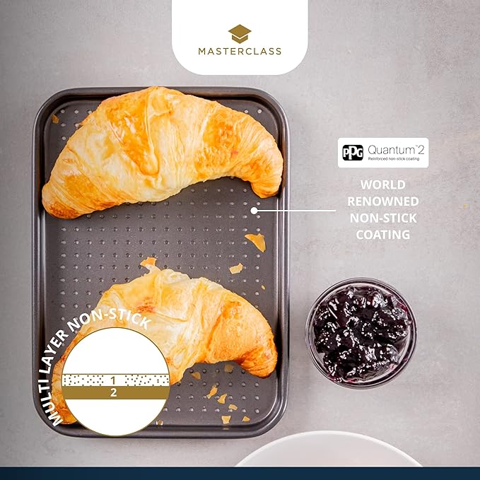 Master Class Crusty Bake Perforated Baking Tray for ThinKitchen PFOA Non Stick 18 cm, Grey