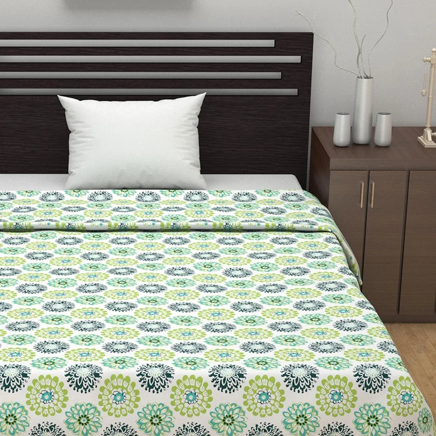Divine Casa Floret 100% Cotton Single Dohar 120 GSM Soft & Lightweight Throw Blanket Colour Green Blue