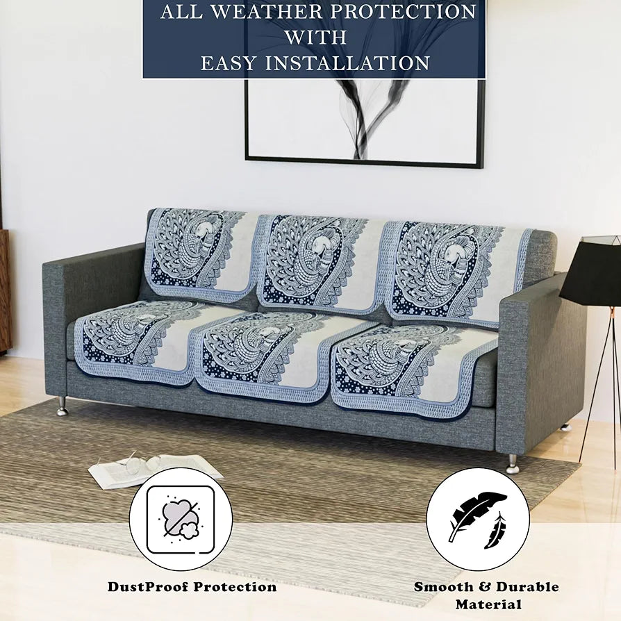 Kuber Industries Sofa Cover Net Sofa Slipcover Set 5 Seater Sofa Cover Mor Digital-837 Blue