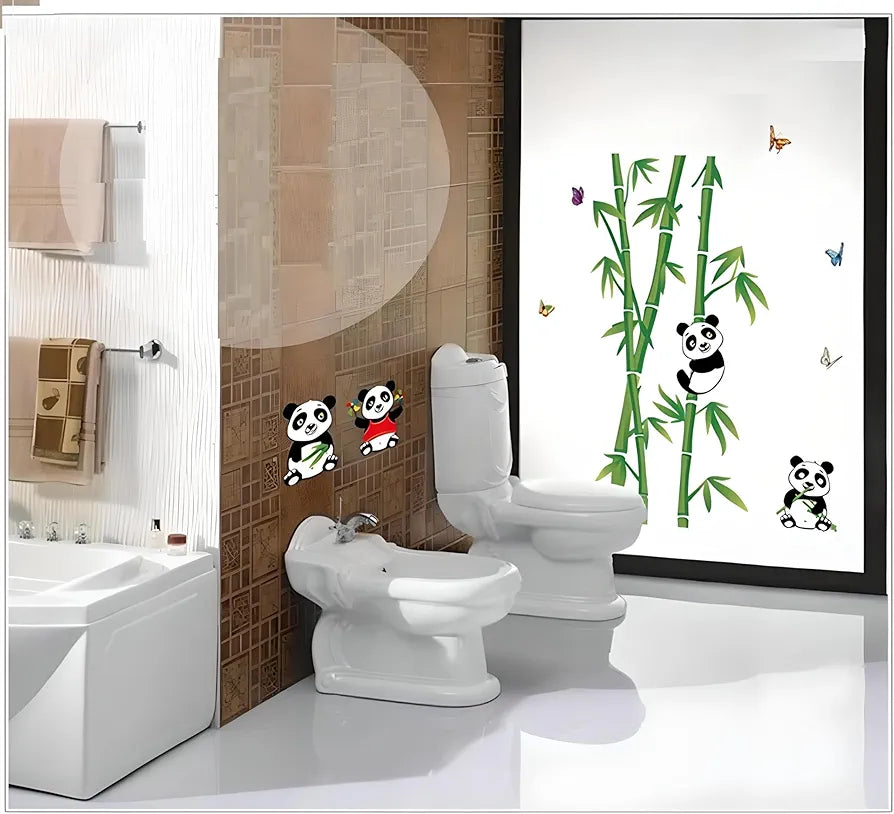 Jaamso Royals Vinyl White Cute Cartoon Pandas Self Adhesive Wall Stickers 60cm X 90cm Multi