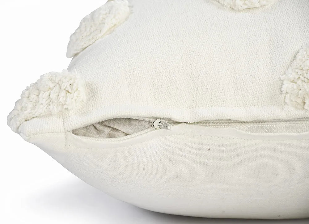 Sashaa World Cotton Tufted Dots Cushion Cover Colour White