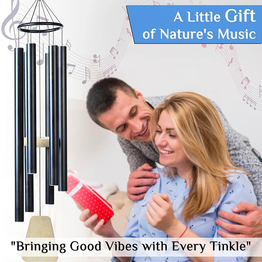 41-Inch Big Wind Chimes – Windchime for Balcony - 6-Pipe Black Design Wind Chime -031