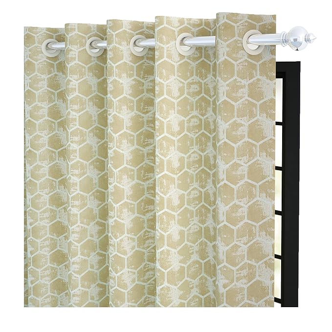 Story@Home Hexagon Hive Door Curtains 7 feet Long Cream Colour Semi-Sheer Geometric Design