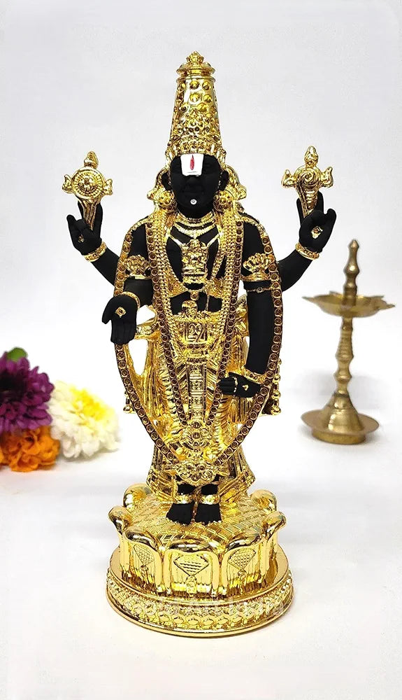 Gold Art India Lord Tirupati Balaji Idol Murti for Mandir Gold Plated Terra Cotta