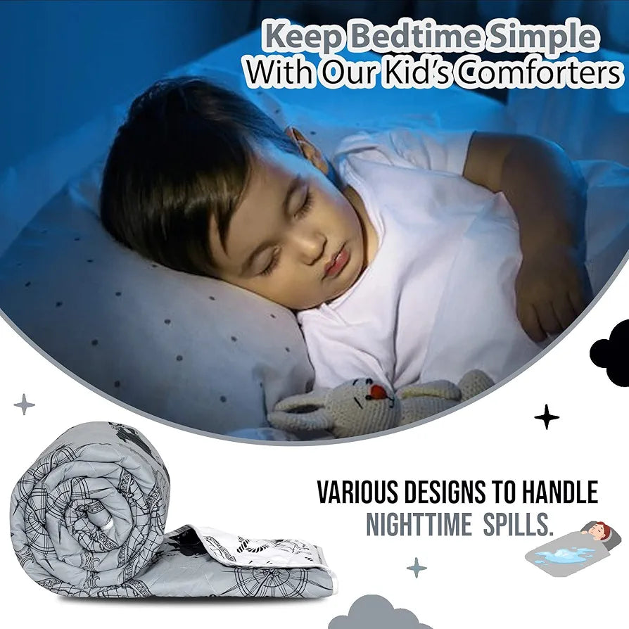 Divine Casa 120 GSM Microfiber Reversible Kids Single Bed Comforter Ultra-Soft Toddler Blanket Colour Stonewash Grey