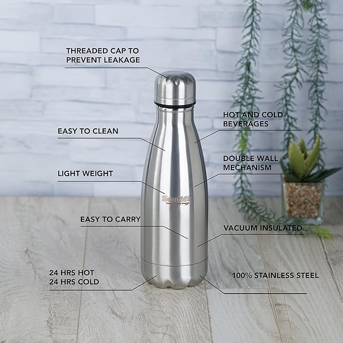 Sumeet Stainless Steel Double Walled Vacuum Flask/Water Bottle - 400 ml (Each) Pack of 3