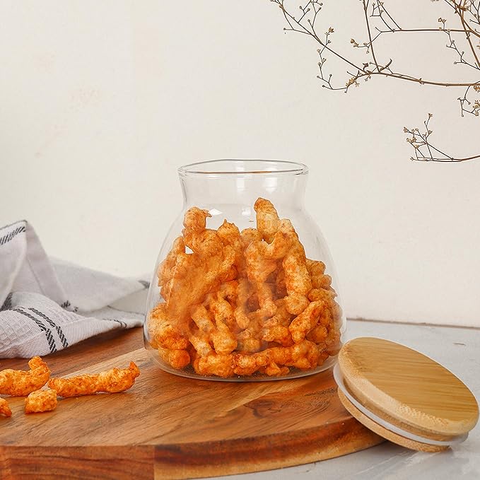 Femora Kitchen Storage Jars Borosilicate Glass With Wooden Lid Air Tight Jar | 450 Ml | Pack of 6