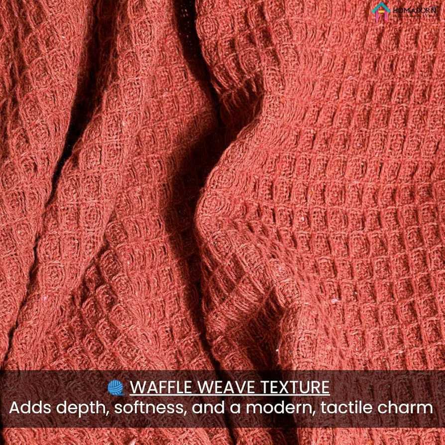 Homadorn Waffle Weave Cotton Throw Blanket Colour Rust