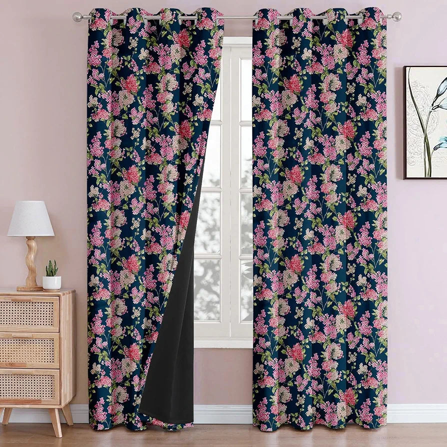 Cloth Fusion Blackout Printed Premium Door Curtains 7 Feet Long Set of 2 Blue Coral