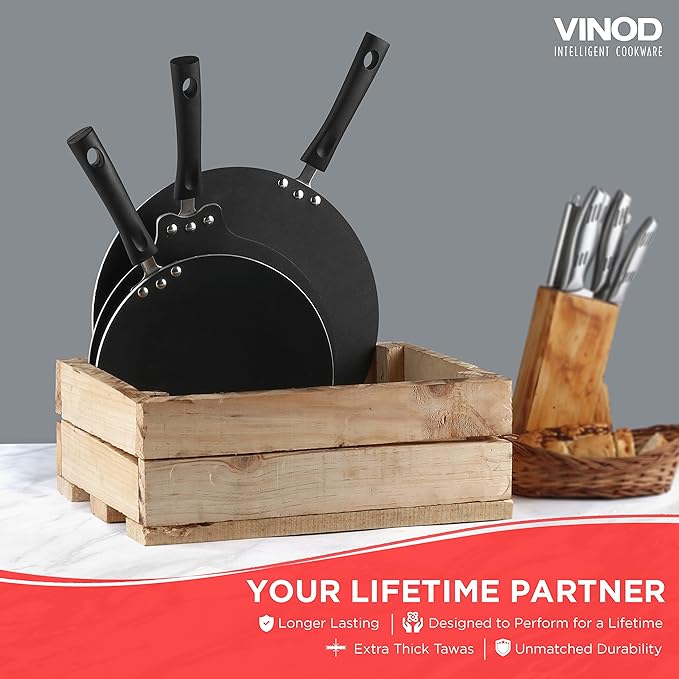 Vinod Zest Marbilo Aluminium Non Stick Concave Tawa - 24 cm | Roti / Chapati Tawa | 3 mm Thick | 5 Layer Coating | Stain Resistant