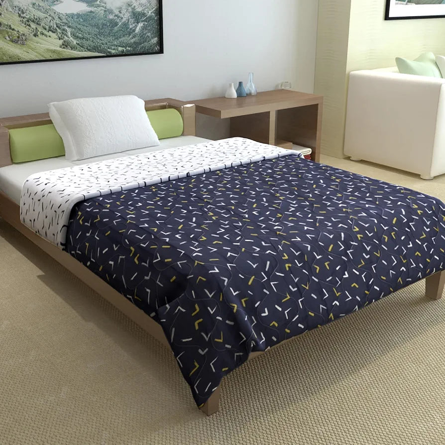 Divine Casa 120 GSM Microfiber Single Bed Comforter Soft & Lightweight Reversible AC Blanket Colour Navy Blue