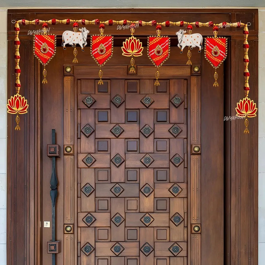 Synthetic Toran 38 Inch Extendable to 40 Inch Multicolour Lotus Cow Style