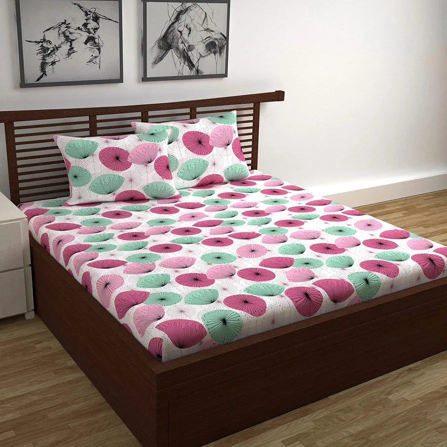 Divine Casa 144 TC Cotton Double Bedsheet with 2 Pillow Covers Colour Dusty Pink Floral Print 100% Cotton