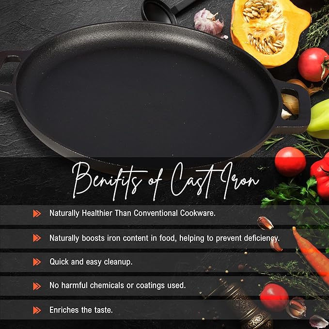 Solara Crown Stone Premium Cast Iron Tawa for Dosa 30 Cm With 2 Loops | Tawa for Dosa | Gas & Induction Friendly