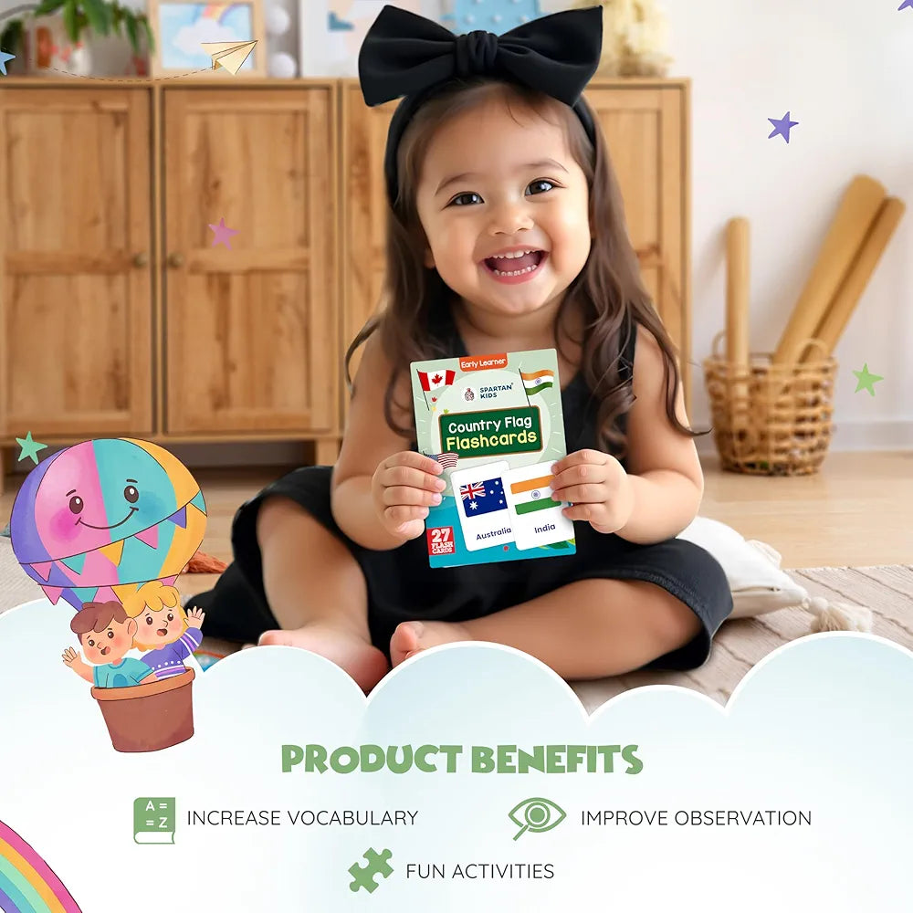 SPARTAN KIDS® Premium Country Flags Flash Cards for Kids | Easy & Fun Way of Learning