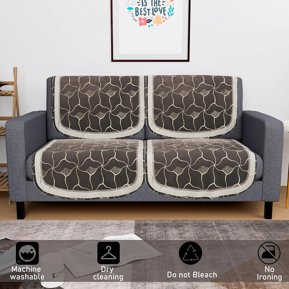 Kuber Industries Set of 4 Durable 2 Seater Sofa Cover for Living Room Arabica Look Brown & Golden Foil